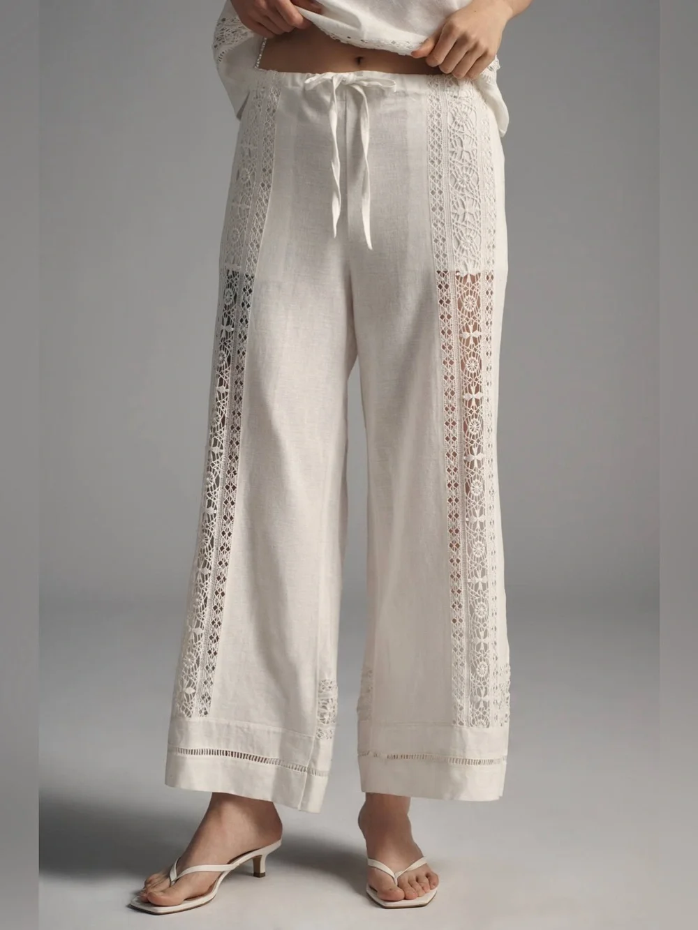 Anthropologie - RARE White Linen Lace Pull-On Pants